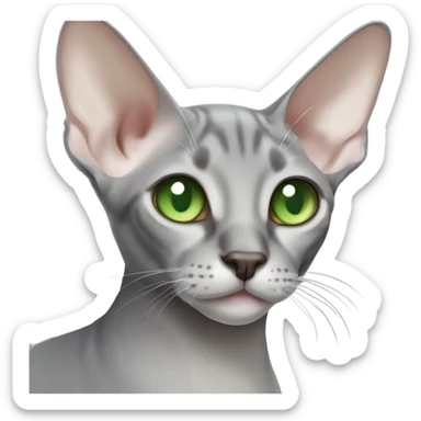 a grey oriental shorthair cat with green eyes sticker