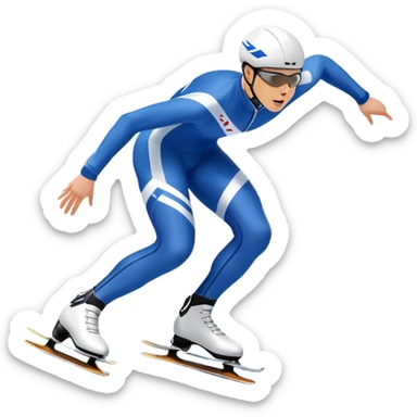 An icon showing a speed skater gliding on a professional oval ice track, captured in mid-motion with aerodynamic posture and sleek skates. The background features snowy mountains, flags, and a clear blue sky. Transparent background reflects the speed and elegance of the sport. sticker