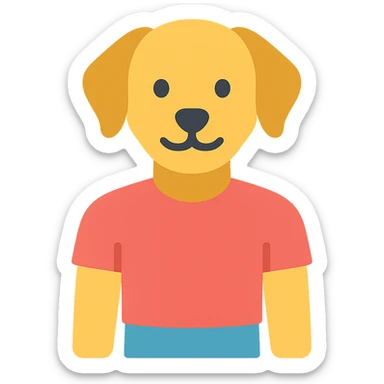 a dog with a half-human body, colorful cartoon style icon sticker