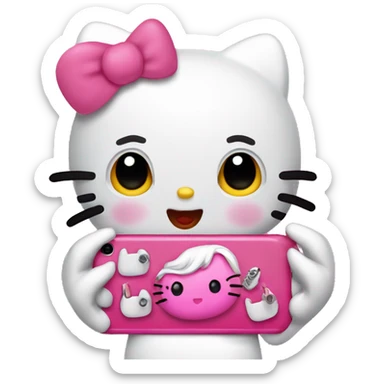 Hello kitty with long pink nails and big lips and is holding an iPhone and have long eyelashes  sticker