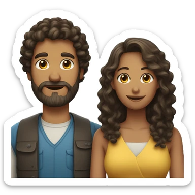 A couple, man has curly brown mullet and beard, woman has dark wavy hair  sticker