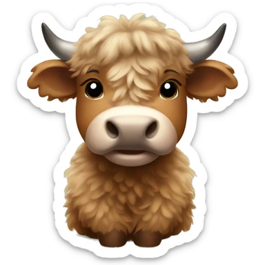 brown fluffy baby scottish cow with a small bow on head sticker