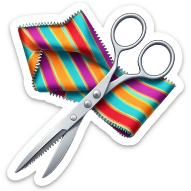 silver scissors cutting colorful fabric sticker