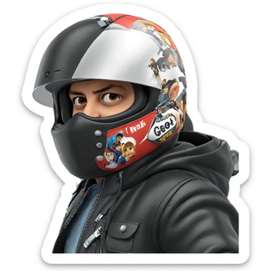 boy in jacket with motorcycle sticker