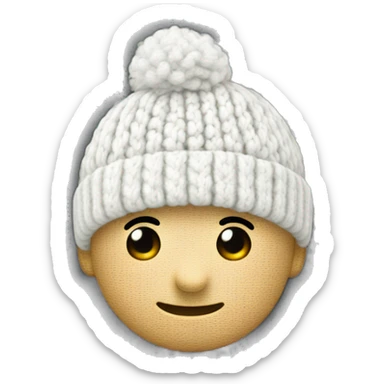 white knitted wool cap with cotton ball sticker