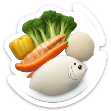 plate with vegetables, rice and fish sticker
