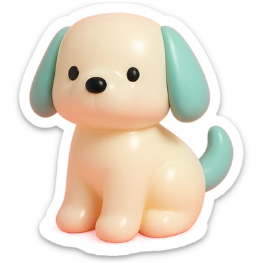               Transform {subject} into a soft vinyl figure with a smooth, glossy surface. The material should look slightly rubbery and tactile, with minimalistic curves and a matte-gloss hybrid finish. Use pastel or soft solid colors. The surface is seamless, with no visible textures or roughness. Studio lighting, vibrant background, clean, playful, designer toy aesthetic and no shadows. {subject} = dog sticker