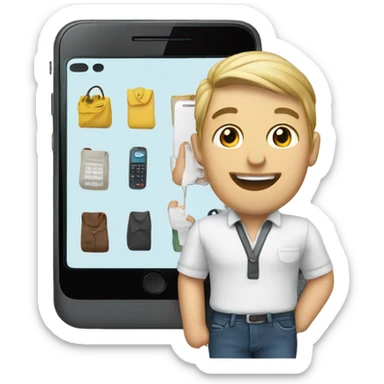 The seller puts the smartphone on display sticker