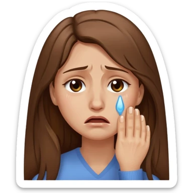 Woman with long brown hair crying, light beige sticker