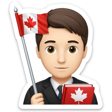 A man studying with a flag of Canada in the background sticker