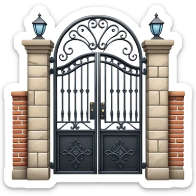 house entrance with iron gate and fence sticker