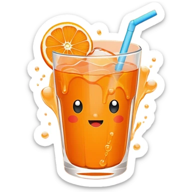 Super sweet mandarin emoji, fizzy juice splash, simple flat design, bold lines, bright orange, transparent background(with no eyes) sticker