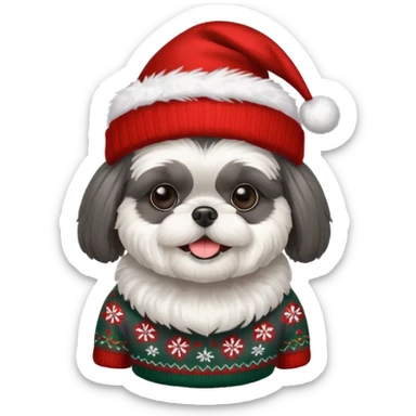 dark grey shih tzu christmas sweater and hat sticker