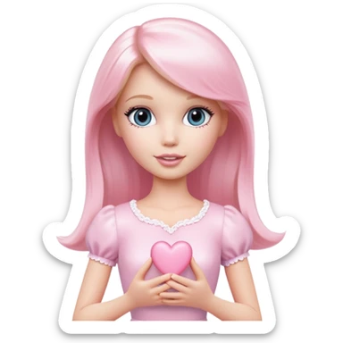 White Barbie girl holding pale pink heart  sticker