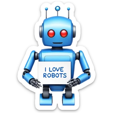 a note with "I love robots" text sticker
