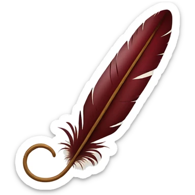 a maroon feather quill and an open SCROLL sticker