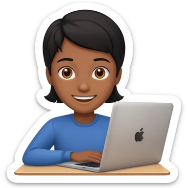 make an emoji of a black hair developer behind laptop sticker