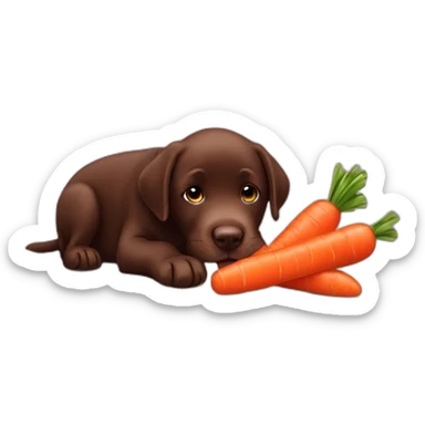 Chocolate labrador puppie eating carrot sticker