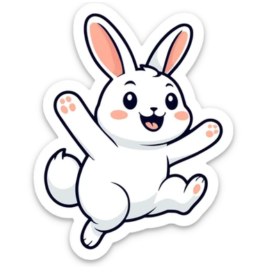 happy joyful bunny jumping into the air sticker