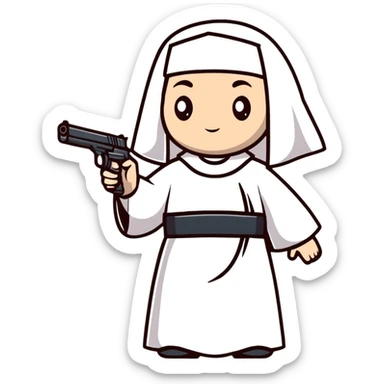 stylish nun holding a gun sticker