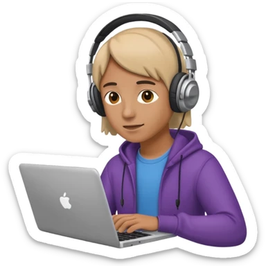 laptop ile çalışan kulaklık tana biri sticker