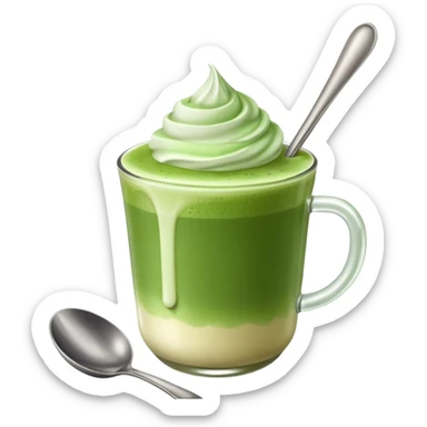 matcha latte with foam and spoon sticker