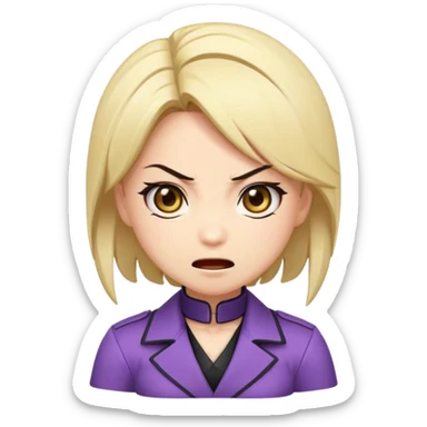 Chibi anime emoji of Nina Williams (Tekken), super-deformed proportions, big expressive eyes, minimal details, bold outlines, flat colors, cute facial expressions (smile, surprised, angry), sticker emoji style, clean background, wholesome and safe sticker