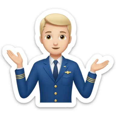A calm male flight attendant demonstrating instructions with confident sticker