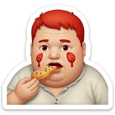 Fat guy eating food sticker