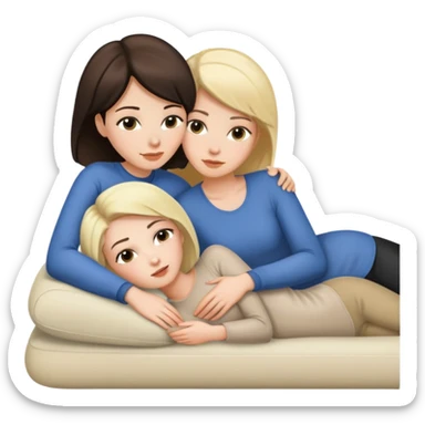 Short haired brunette woman laying on the lap of a long blonde haired woman sticker