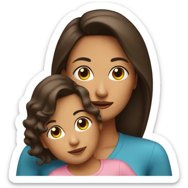 brunette woman holding toddler sticker