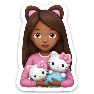 black girl with long brown hair, holding a hello kitty plushie  sticker