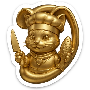 Add a single large gold earring to one ear, and make the cat chef hold a knife in one paw and a fish in the other. Keep the bandana and chef look, with no background. sticker