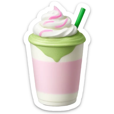 Matcha latte with pink whipped cream sticker
