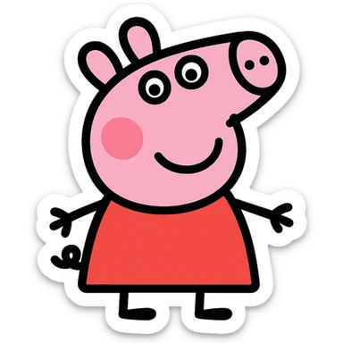 Peppa Pig as a simple modern icon with minimal details, clean lines, flat colors sticker