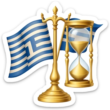 flag with an hourglass and Greek god motifs, representing Chronos and Olympus, in a classic emoji style sticker