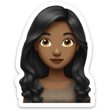 brown girl with long black hair and pretty dress and brown eyes sticker