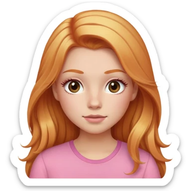 Ginger with blonde highlights long haired girl with lashes, blush, and pink shirt sticker
