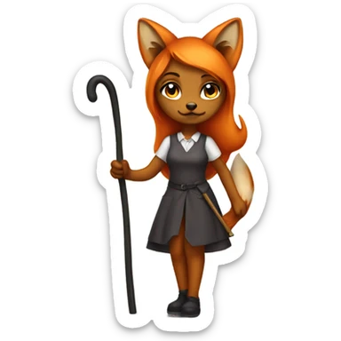 fox girl with a cane in her hand sticker