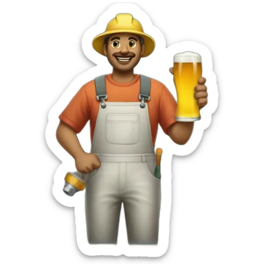 a painter with a roller in his right hand and a beer in his left hand sticker