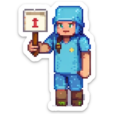 Add a letter or a number in the character's hand, keeping the original Minecraft cartoon style and pose. Do not change anything else. sticker