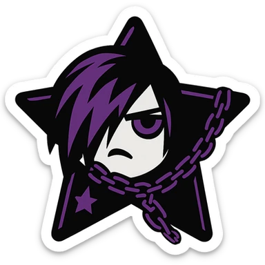 emo star with a chain, black and purple, no background sticker