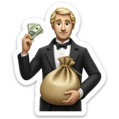photorealistic aristocrat with money bag in his hands sticker