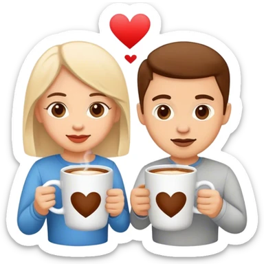 friends drinking coffee in a mug with the logo “v.love” sticker