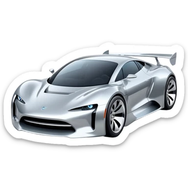 A low-profile futuristic car emoji made of polished silver chrome, wide body stance, smooth aerodynamic shape, glossy metallic surface, soft reflections, luxury swag aesthetic, minimal details, iOS emoji style, centered on clean white background, studio lighting sticker