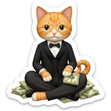 cat mafia corleone sitting on money sticker