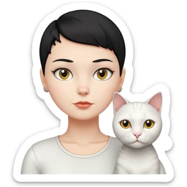  white cat and Lady with black half shaved head buzz cut hair  sticker