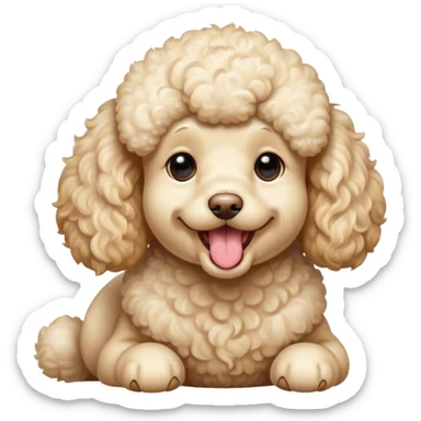 Cinematic Cute Yawning Cream Poodle Portrait Emoji, Head tilted slightly with a dramatic, wide-open yawn, displaying a soft, curly cream Fur with delicate texture, floppy ears slightly drooping, round warm eyes barely open in drowsy contentment, Simplified yet irresistibly adorable features, highly detailed, glowing with a soft, cozy glow, high shine, relaxed yet expressive, stylized with a touch of whimsy, bright and endearing, soft glowing outline, capturing the essence of a sleepy yet affectionate companion, so drowsy it feels like it could stretch right out of the screen and curl up for a nap! sticker