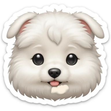 a white cute baby dog with a small gray stain on one eye sticker