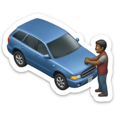 A man pulling big car sticker